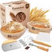 14 PCS Fermentation Basket Tool Set Bread Baking Supplies Rattan Banneton Proofing Basket Set Sourdough Kit with Handcrafted 9 Round 10 Oval Baskets