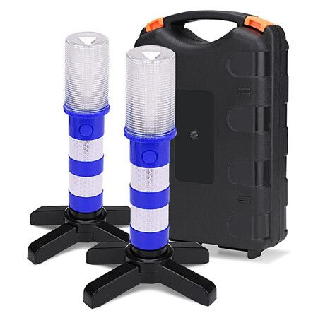 2Pcs Emergency Roadside Flares Kit, LED Safety Strobe Road Flares Warning Light Super Bright for Car, Blue