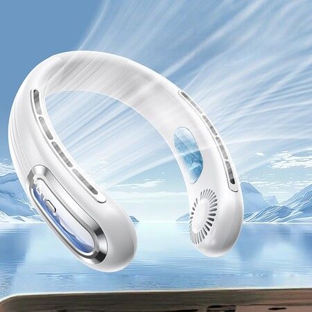 Adjustable Angle Hanging Neck Fan 360 Degree  Ice Cool Wind  Cooling  Fan Christmas Birthday Kids Summer Gift COL White