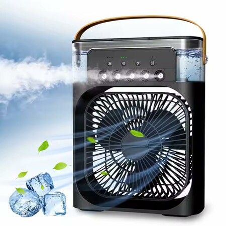 Spray Cool Air Fan desktop Nanospray 7 Color Light 3 Speed Timer 5 Ultrasonic Heads 450ml Summer Christmas Gift COL Black
