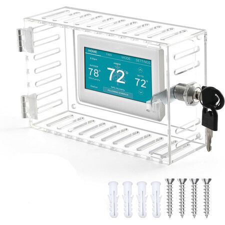 Thermostat Lock Box with Key, Universal Acrylic Thermostat Cover with Lock for Wall Thermostats, Restaurants, Wall AC Panel, School, 18 x 12 x 6 cm