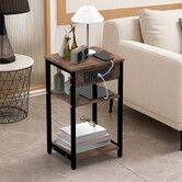 Sofa Bed Side Table with Charging Station Narrow End Hall Entry Lamp Laptop Desk Coffee Couch Nightstand Storage Shelves Living Room Bedroom Furniture