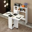 Side Dining Table Folding 2in1 Cabinet Hall Console Storage Shelves Rolling Desk Drop Leaf Wood Kitchen Breakfast Room Furniture USB Power Strip White