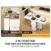 Side Dining Table Folding 2in1 Cabinet Hall Console Storage Shelves Rolling Desk Drop Leaf Wood Kitchen Breakfast Room Furniture USB Power Strip White