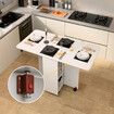 Side Dining Table Folding 2in1 Cabinet Hall Console Storage Shelves Rolling Desk Drop Leaf Wood Kitchen Breakfast Room Furniture USB Power Strip White