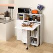 Side Dining Table Folding 2in1 Cabinet Hall Console Storage Shelves Rolling Desk Drop Leaf Wood Kitchen Breakfast Room Furniture USB Power Strip White