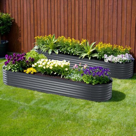 2x Green Fingers Raised Garden Bed 320X80X42cm Oval Planter Box Container Galvanised