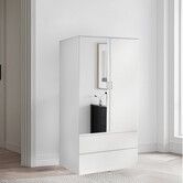 Wardrobe Cabinet Armoire Clothes Garment Storage Shelves Unit Organiser Glass Mirror Door Drawer Closet Cupboard Bedroom Furniture Hanging Rail White