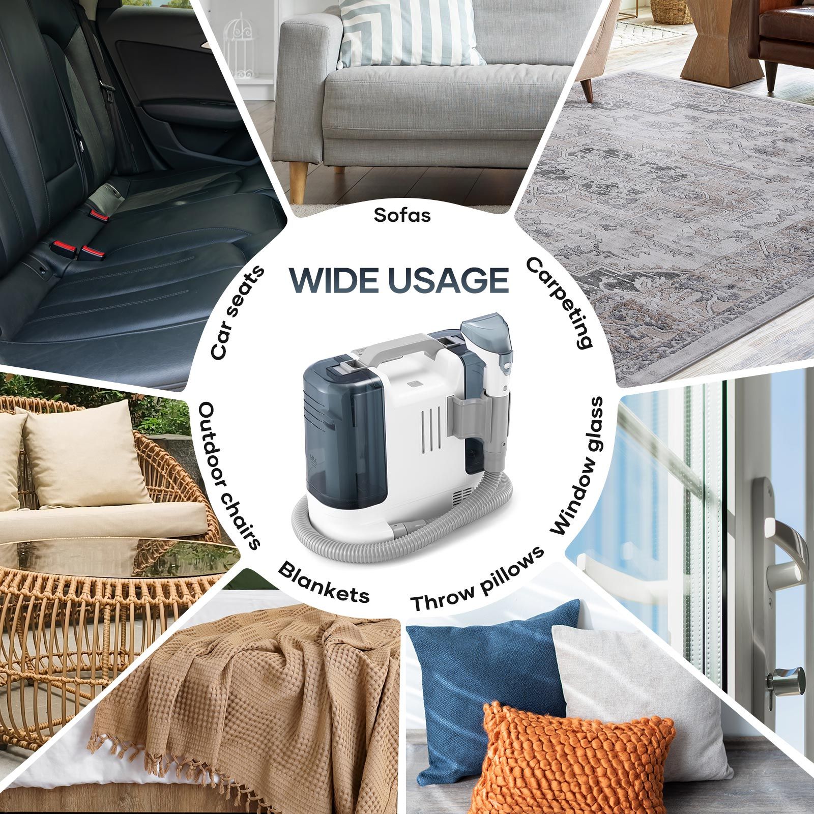 Carpet Upholstery Cleaner Spot Vacuum Fabric Sofa Rug Stain Remover Mattress Car Seat Pet Stain Curtain Cleaning Machine Rechargeable Battery 2 Tanks