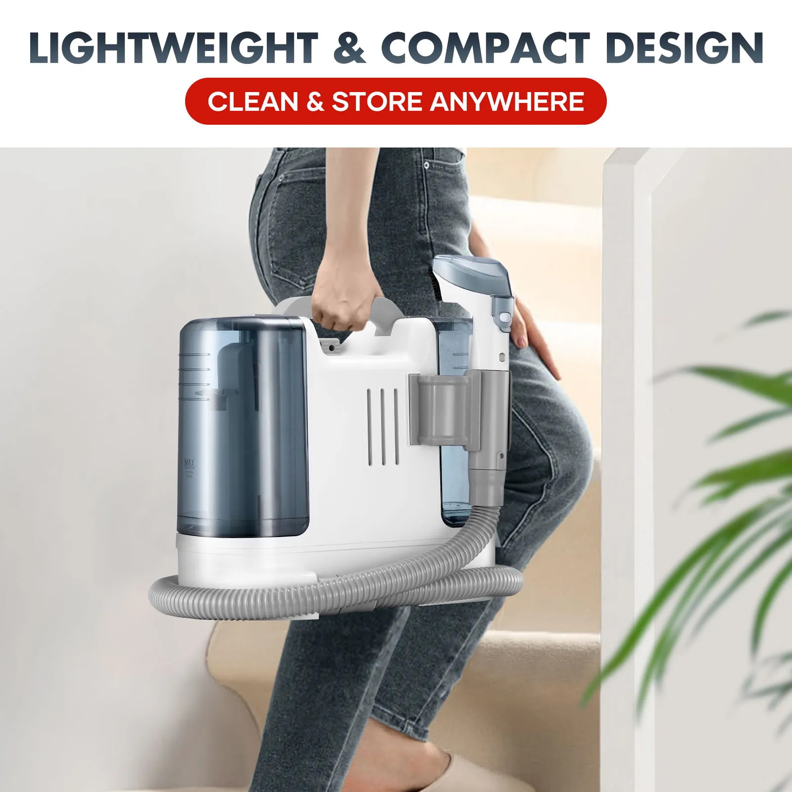 Carpet Upholstery Cleaner Spot Vacuum Fabric Sofa Rug Stain Remover Mattress Car Seat Pet Stain Curtain Cleaning Machine Rechargeable Battery 2 Tanks