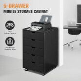5 Drawer File Cabinet Mobile Document Filing Organiser Home Office Storage Chest Cupboard Printer Stand Black 40x38x68cm