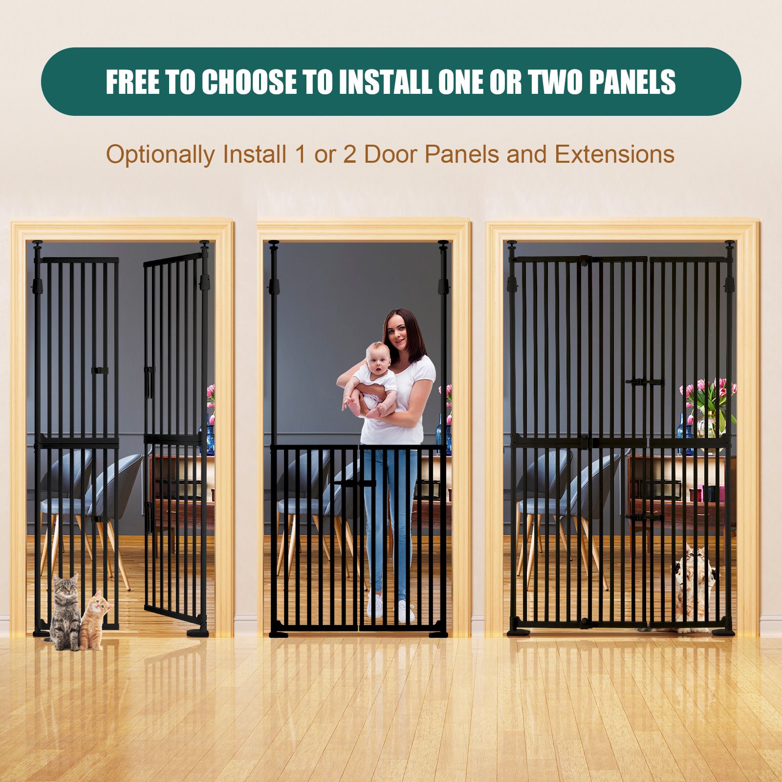 Safety Gate Retractable Pet Dog Cat Extra Tall Fence Enclosure Guard Security Barrier Fencing for Stairs Doorway Kitchen 190 to 250cm Black