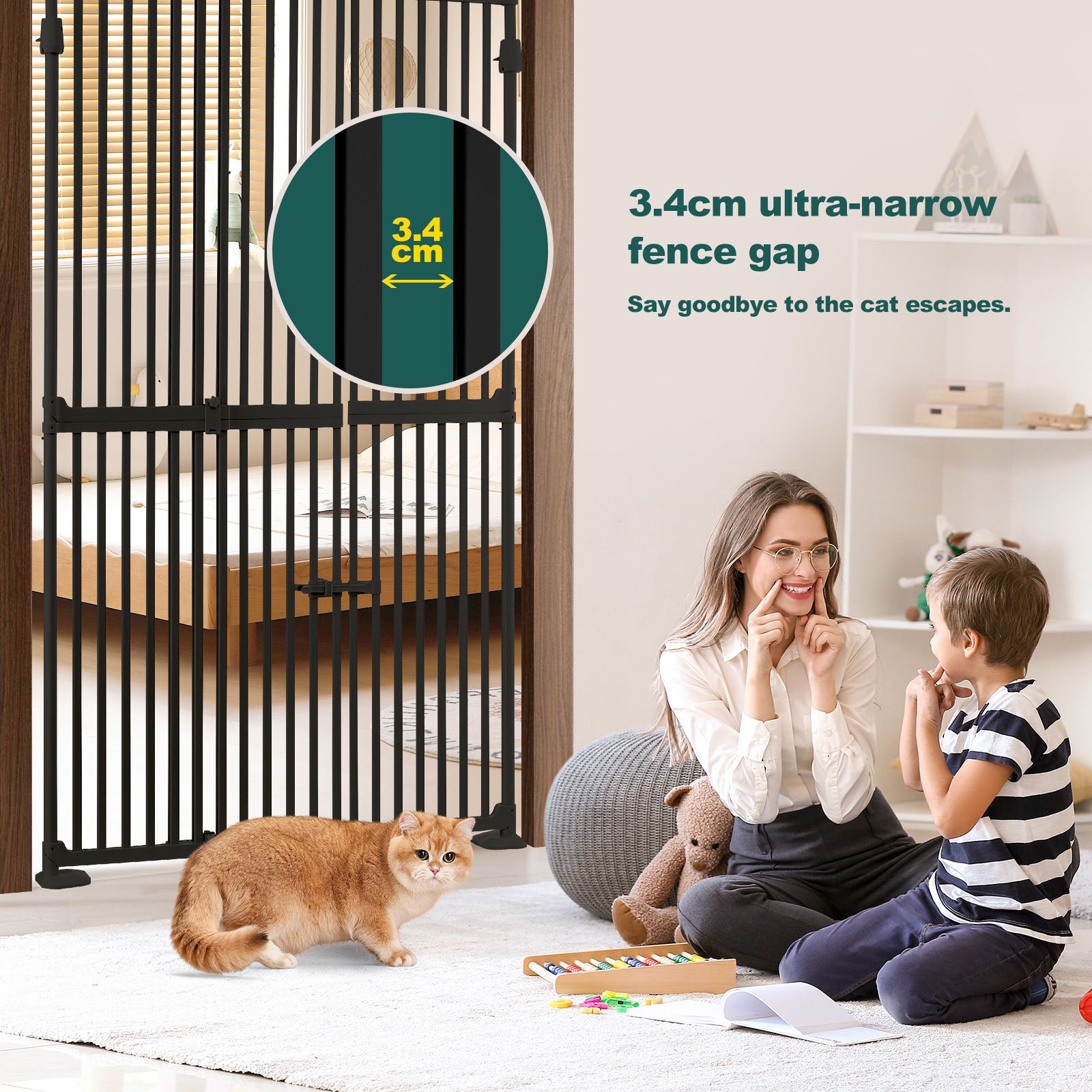 Safety Gate Retractable Pet Dog Cat Extra Tall Fence Enclosure Guard Security Barrier Fencing for Stairs Doorway Kitchen 190 to 250cm Black