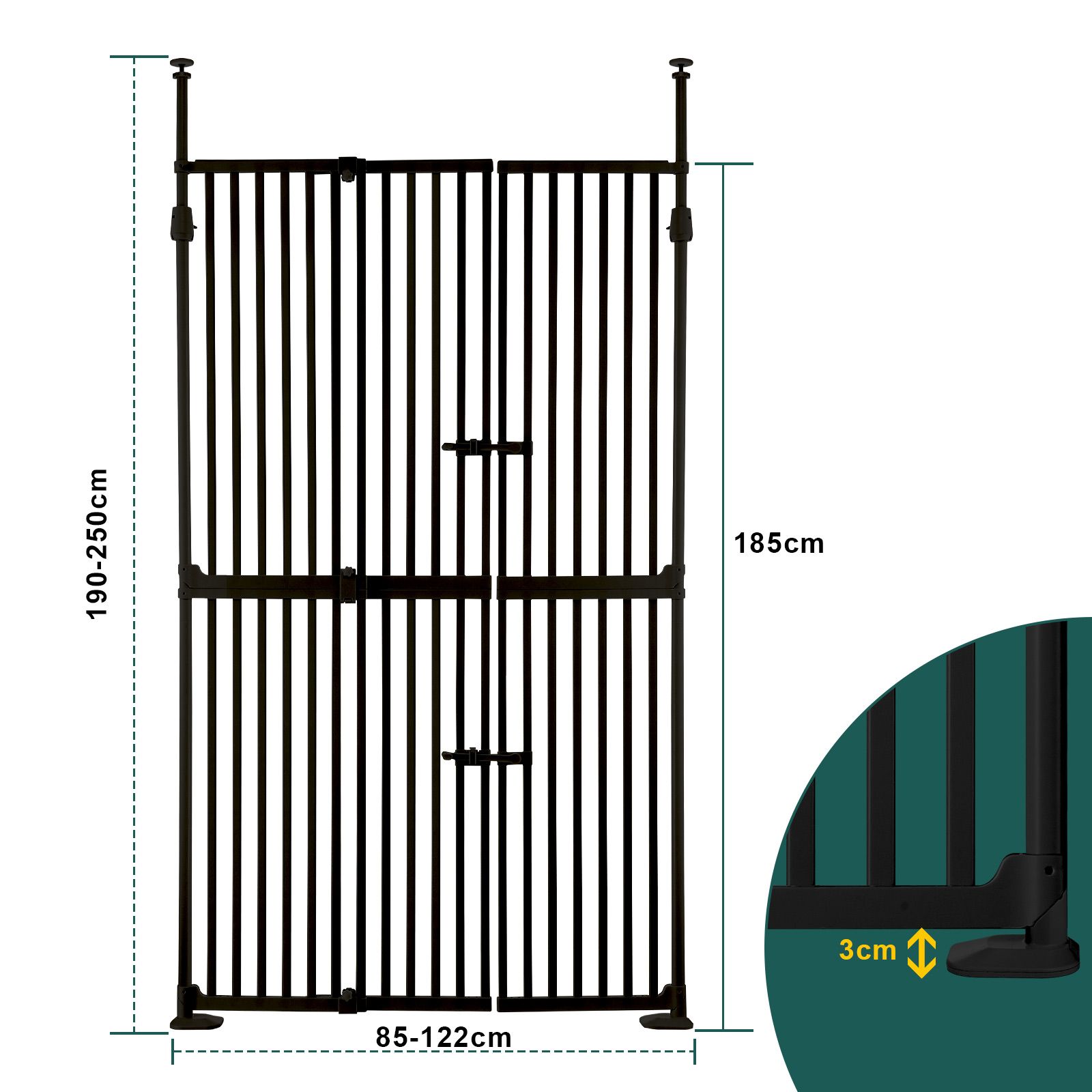 Safety Gate Retractable Pet Dog Cat Extra Tall Fence Enclosure Guard Security Barrier Fencing for Stairs Doorway Kitchen 190 to 250cm Black