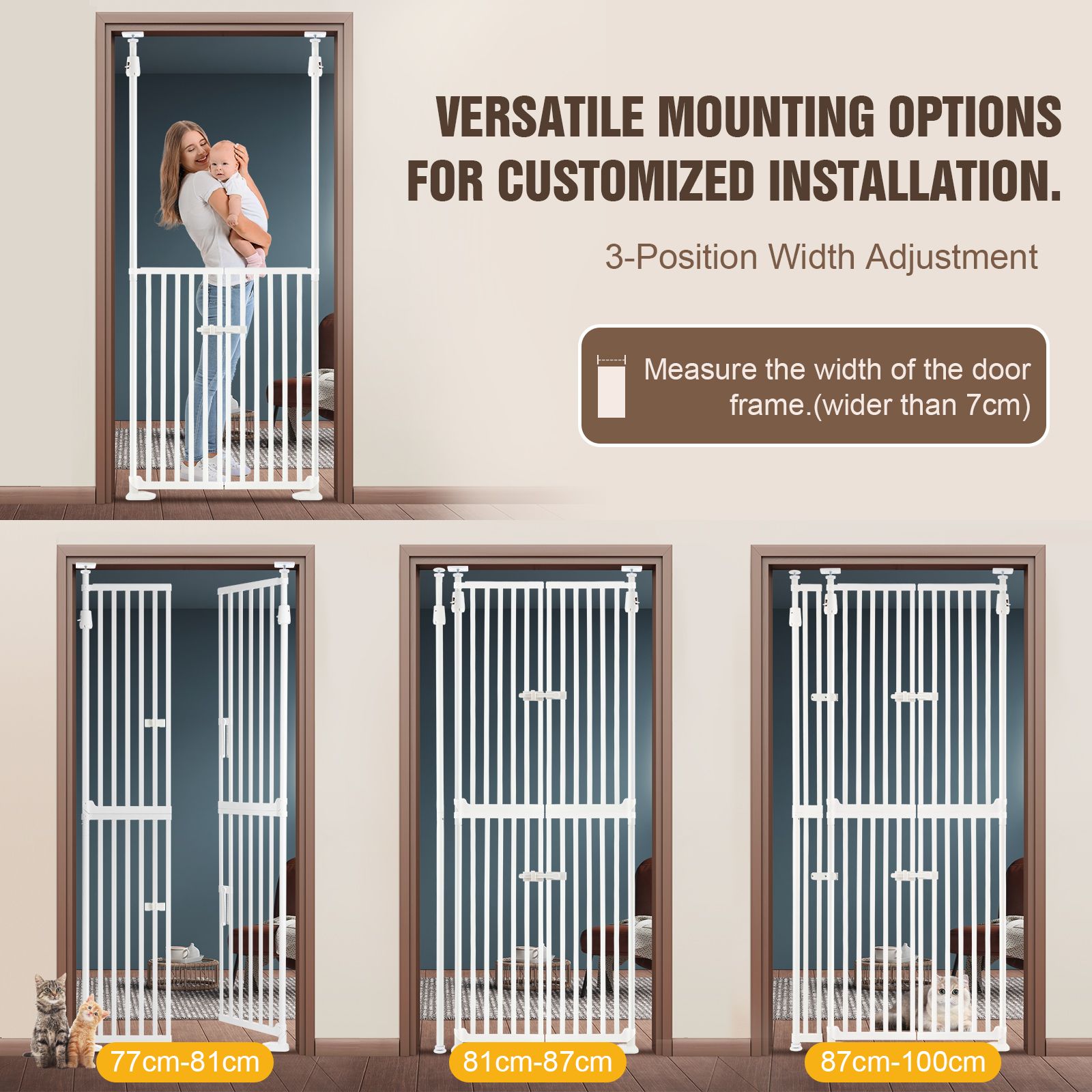 Retractable Safety Gate Pet Dog Cat Extra Tall with 3-Position Width Adjustment Fence Enclosure Guard Security Barrier Fencing for Stairs Doorway Kitchen