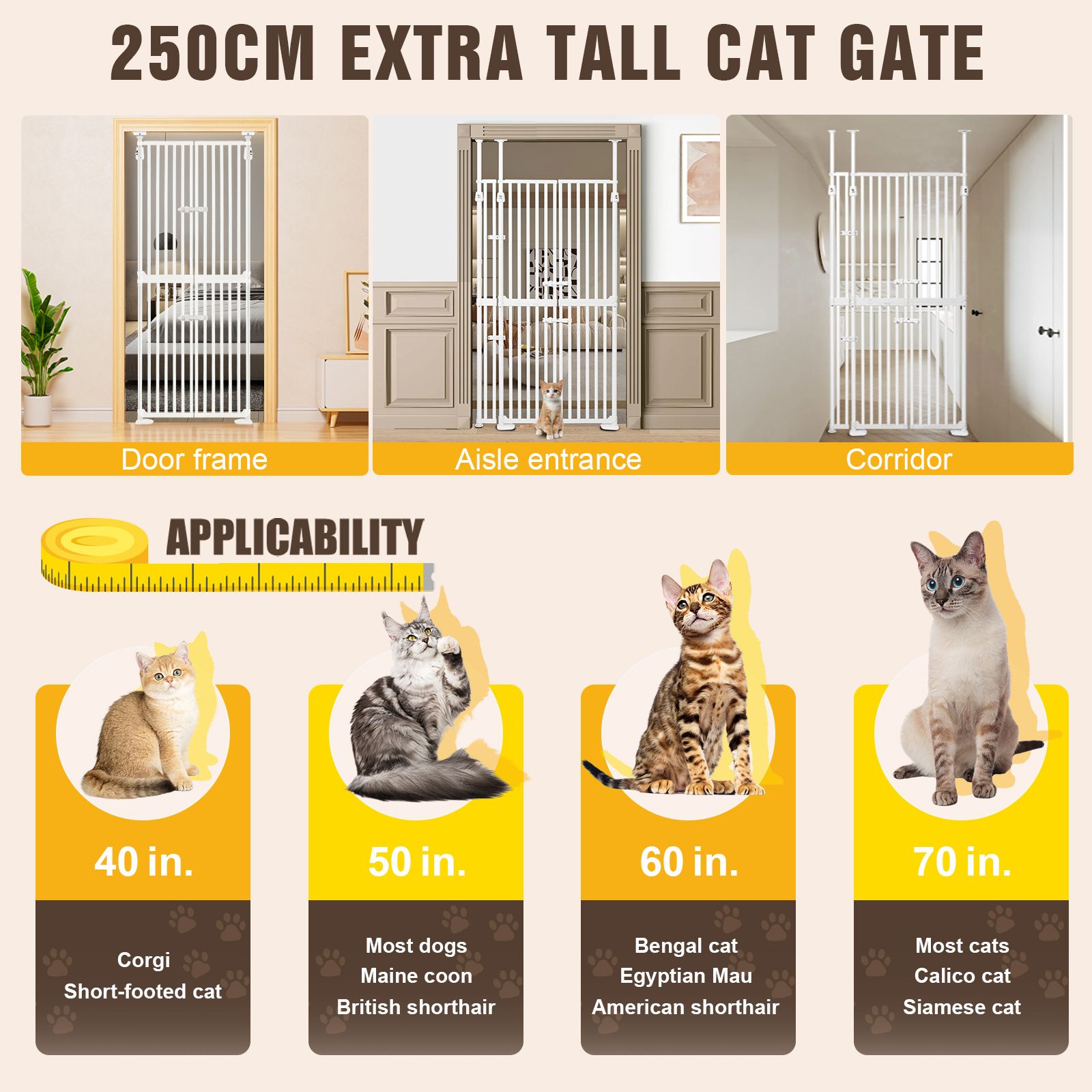 Retractable Safety Gate Pet Dog Cat Extra Tall with 3-Position Width Adjustment Fence Enclosure Guard Security Barrier Fencing for Stairs Doorway Kitchen