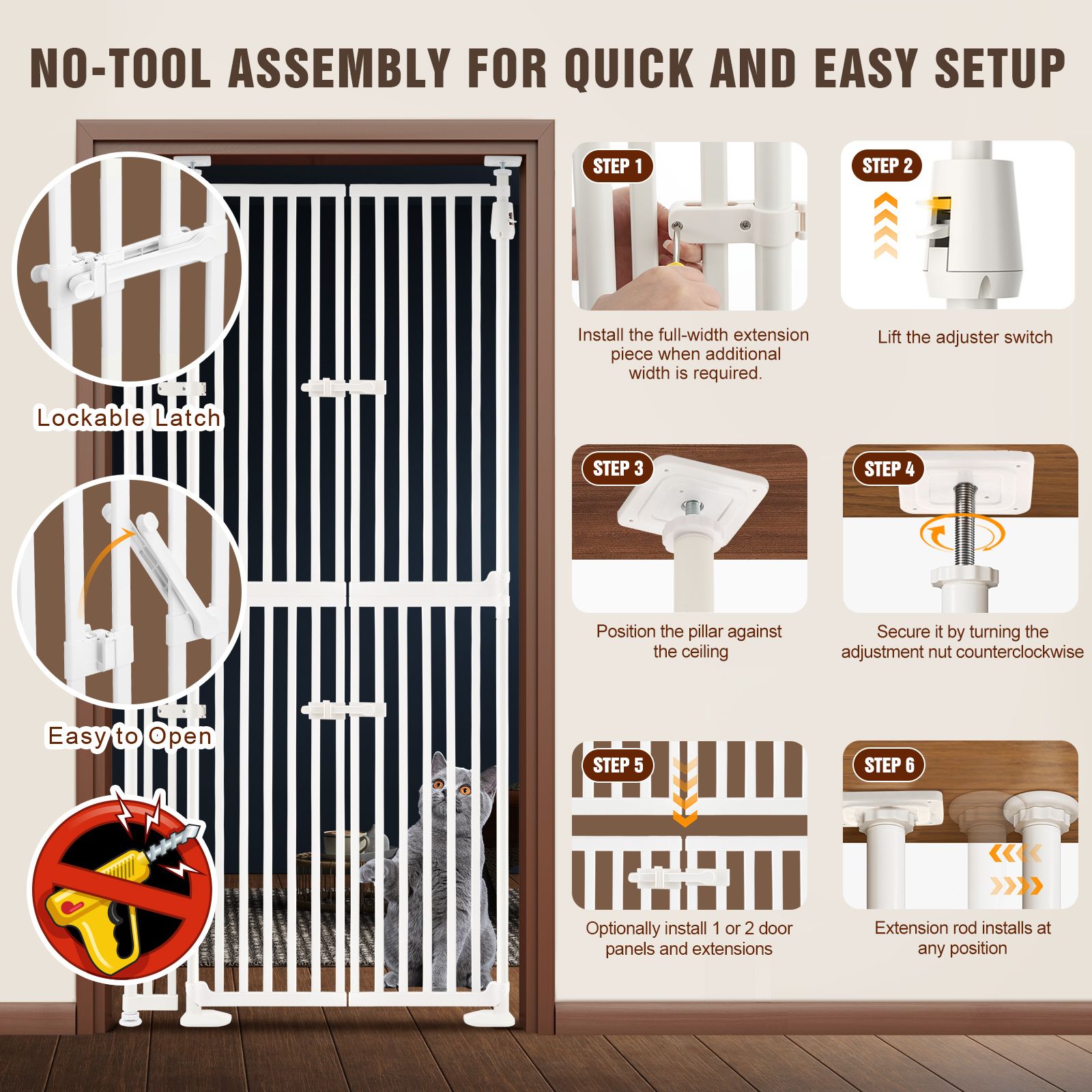 Retractable Safety Gate Pet Dog Cat Extra Tall with 3-Position Width Adjustment Fence Enclosure Guard Security Barrier Fencing for Stairs Doorway Kitchen