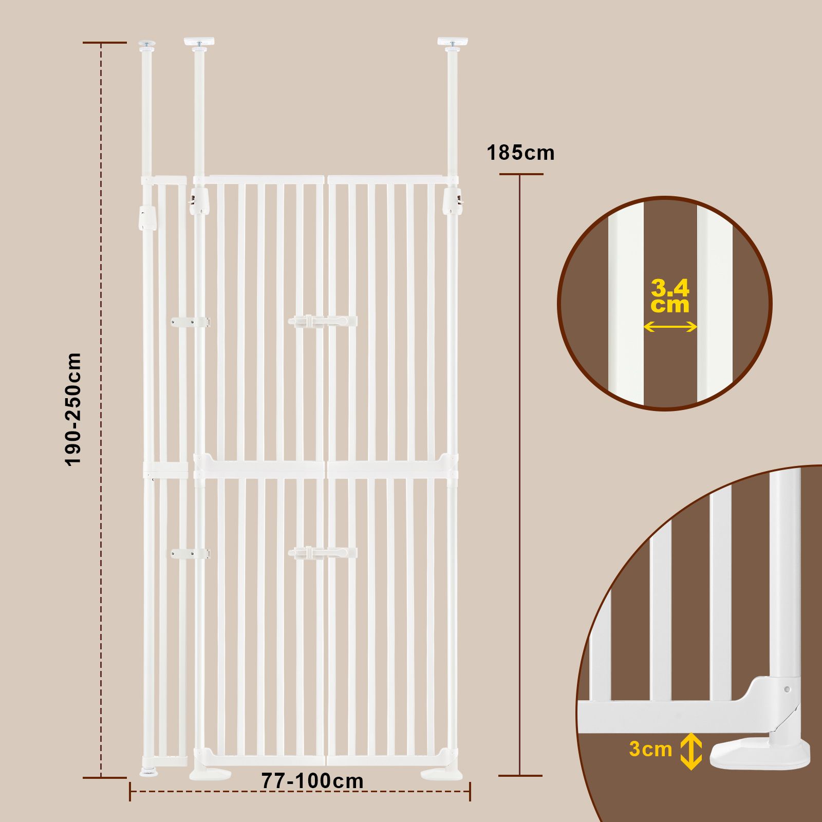 Retractable Safety Gate Pet Dog Cat Extra Tall with 3-Position Width Adjustment Fence Enclosure Guard Security Barrier Fencing for Stairs Doorway Kitchen