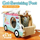 Cat Scratching Post Toy Bed Scratcher Corrugated Cardboard Pet Furniture Couch Sofa Lounge Pad Indoor Kitten Nest Play House Kitty Cave Box Car Shape