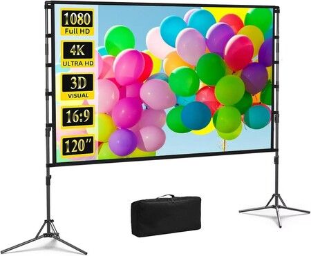 Projection Screen and Stand,120 inch Portable Projector Screen Indoor Outdoor Projection Screen 16:9 4K HD Wrinkle-Free Light Weight Movie Screen