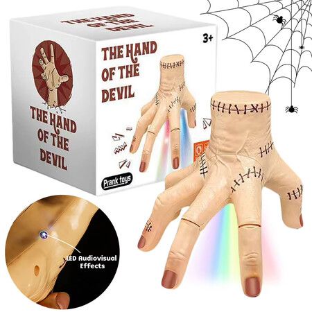 Wednesday Addams Thing Hand Electric Crawling Hand with Sound Light Electric Walking Hand Prop Haunted House Halloween Party Gothic Desktop Decor
