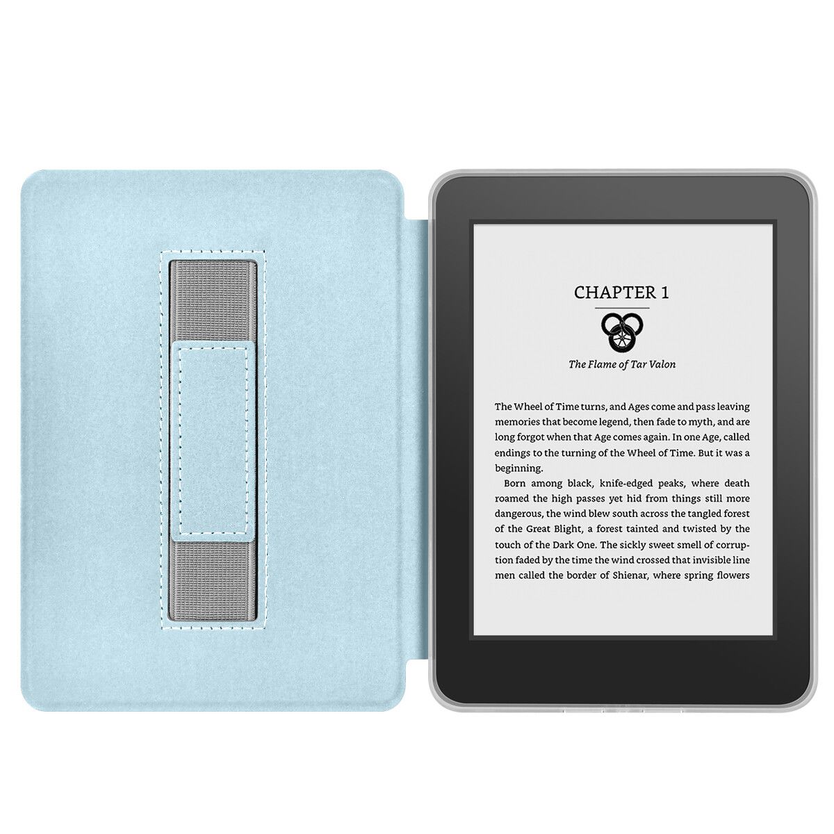6” Kindle Case (2024 & 2022, 11th Gen) with Hand Strap -Light Blue– Slim Protective Cover with Auto Sleep/Wake for Kindle Basic
