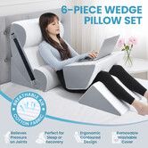 Bedding Wedge Pillow Bed Cushion Foam Back Neck Head Support Lumbar Leg Elevation Raiser Adjustable Triangle Rest Sleep Reading Cotton Fabric 6PCS Set