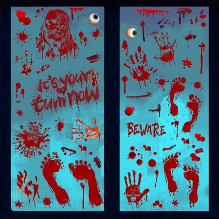 Halloween Window Clings For Glass,9 Sheets Realistic Handprint Footprint Skeleton Window Stickers,Halloween Decorations For School Home Office Decor
