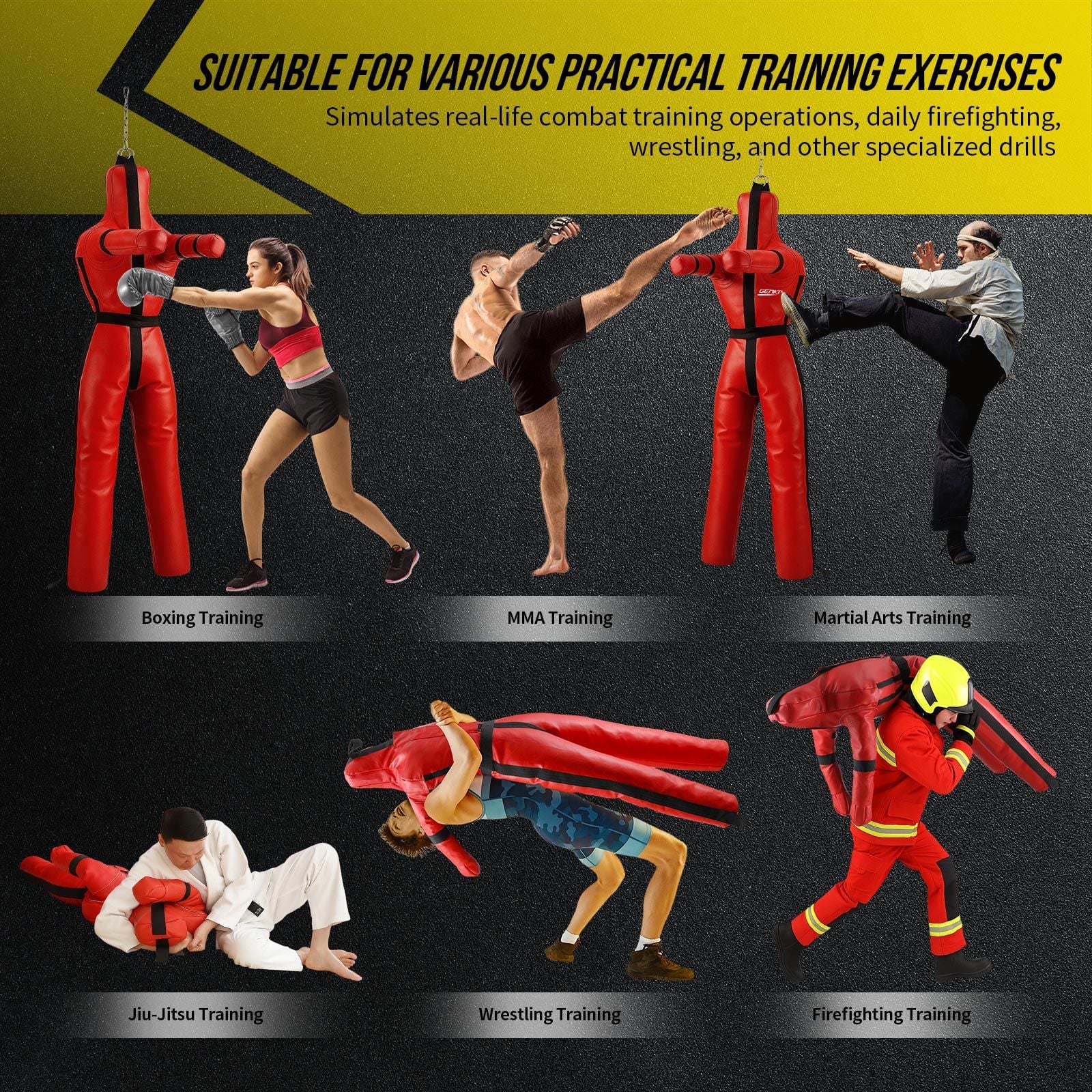 180cm Grappling Dummy BJJ MMA Wrestling Jiu Jitsu Boxing Punching Unfilled Judo Karate Kickboxing Practice Bag Kicking Sports Training Mannequin Genki