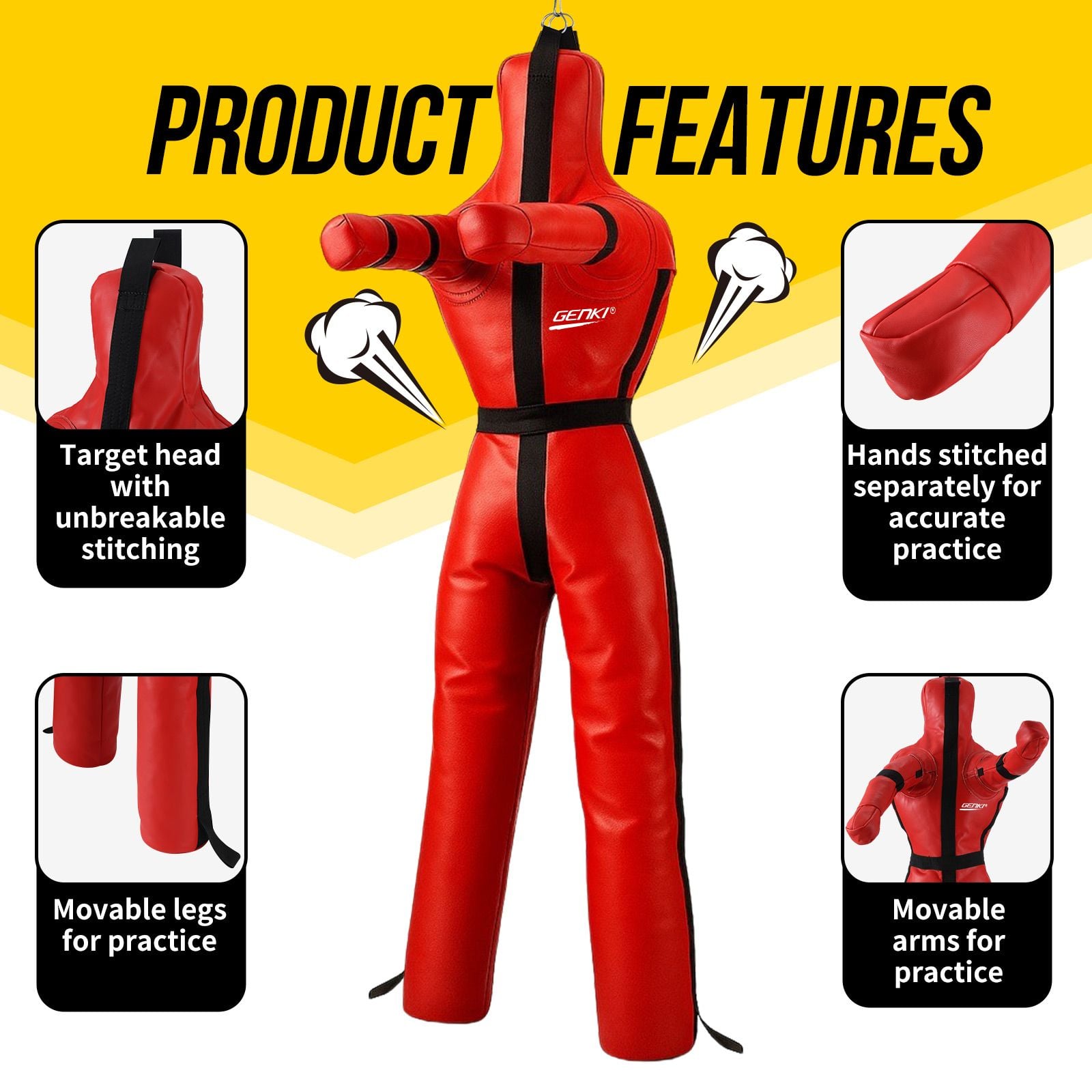 180cm Grappling Dummy BJJ MMA Wrestling Jiu Jitsu Boxing Punching Unfilled Judo Karate Kickboxing Practice Bag Kicking Sports Training Mannequin Genki