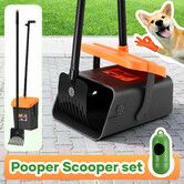 Pet Dog Pooper Scooper Doggie Poop Feces Pick Up Cleanup Scoop Swivel Bin Rake Cleaning Kit Waste Removal Walking Doggy Puppy Poo Dirt Cleaner Picker