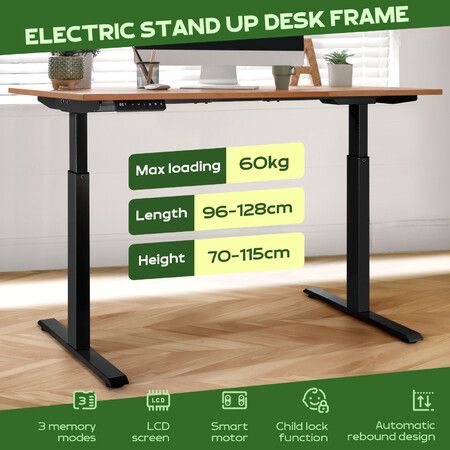 Stand Up Desk Frame Electric Sit and Standup Table Base Legs Heavy Duty Smart Motor Adjustable Rising Standing Underframe for Home Office Black