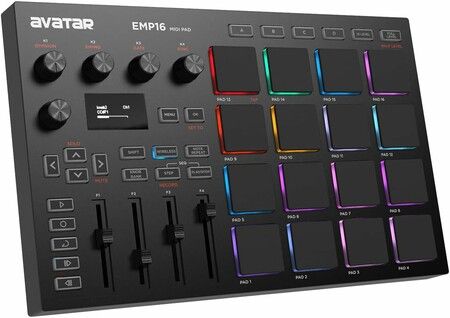 EMP16 MIDI Pad Controller Beat Maker Machine With Bluetooth, 16 RGB Velocity Sensitive Beat Pads, 16 Level, Full/Half Level, OLED Display, MIDI In/Out