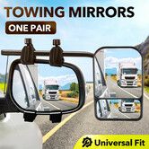 2 Towing Mirrors Car Safety Convex Flat Mirror Pair Clamp On Clipon Caravan Side 4X4 Trailer Universal Fit Offroad Camper Travel RV Truck Vehicle