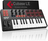 KB-25 25 Key MIDI Controller With 8 Backlit Drum Pads, 8 Knobs and Pitch Bend Wheel, Modulation Wheel for Music Production, Cubase LE Software Included