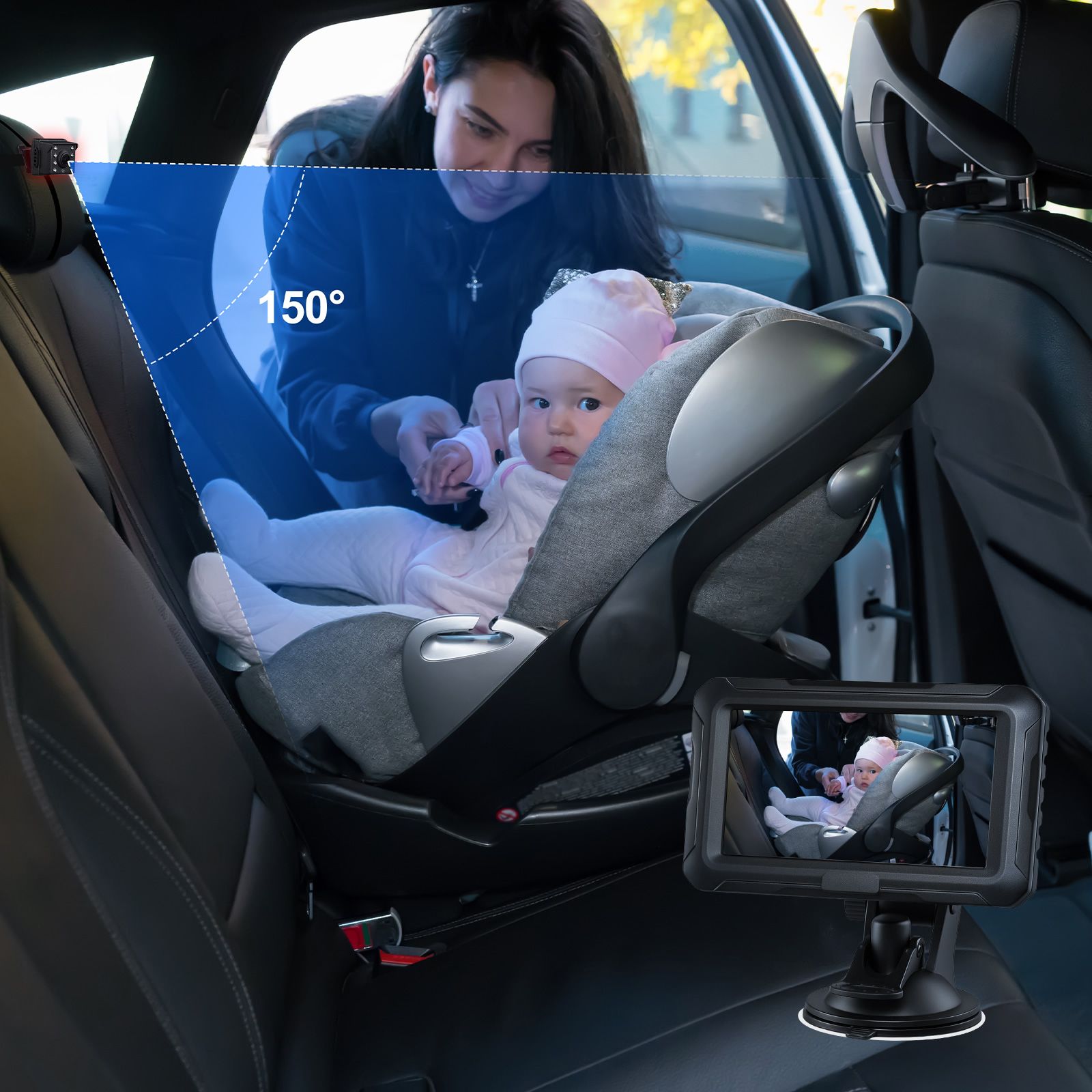 Baby Monitor Car Camera 1080P HD LED Night Vision Cam Back Seat Infant Kids Pet Safety Wide Clear View Rear Facing 4.3 Inch Display Easy Setup Mirror