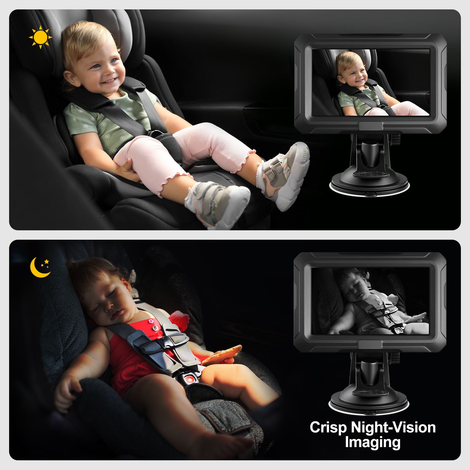 Baby Monitor Car Camera 1080P HD LED Night Vision Cam Back Seat Infant Kids Pet Safety Wide Clear View Rear Facing 4.3 Inch Display Easy Setup Mirror