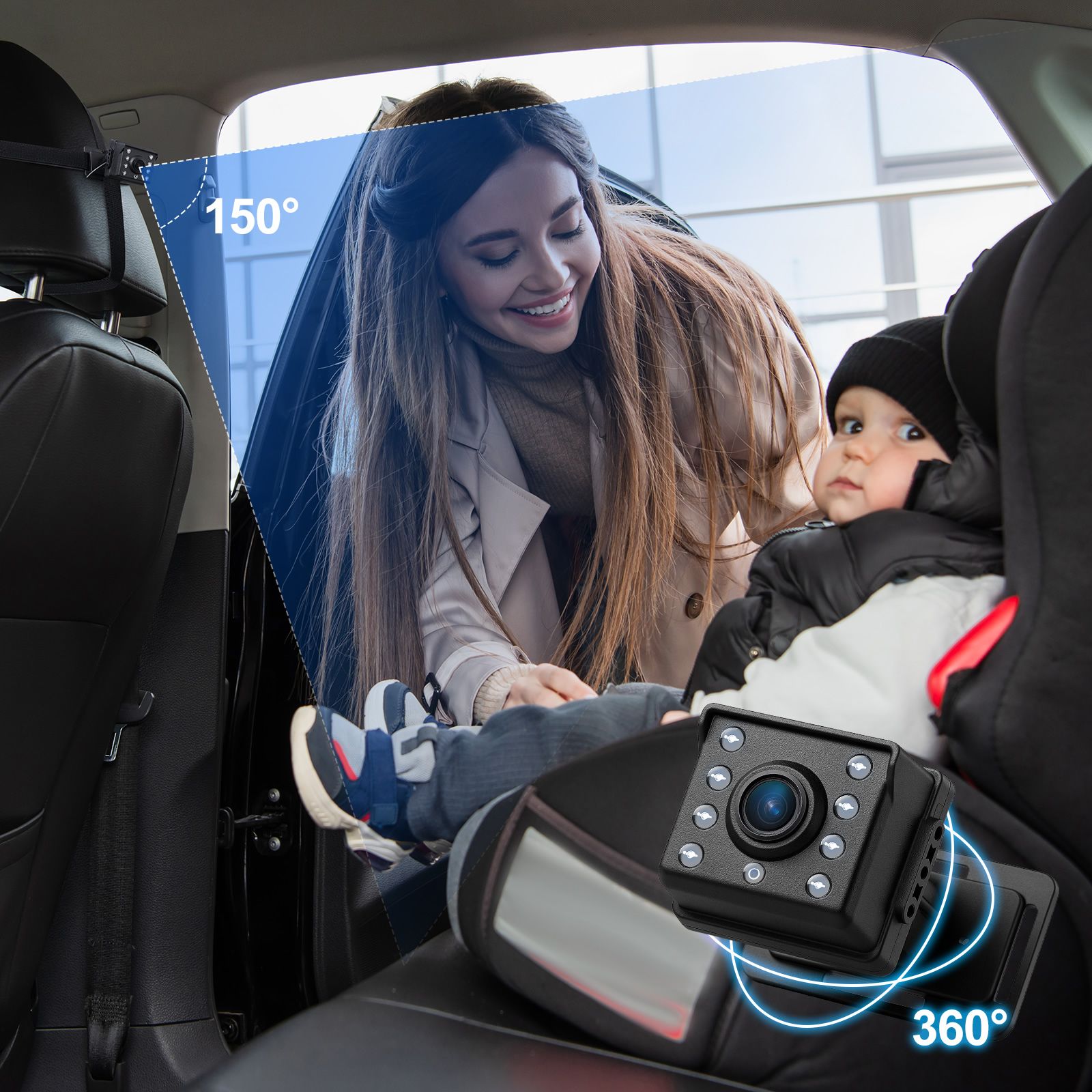 Baby Monitor Car Camera 1080P HD LED Night Vision Cam Back Seat Infant Kids Pet Safety Wide Clear View Rear Facing 4.3 Inch Display Easy Setup Mirror