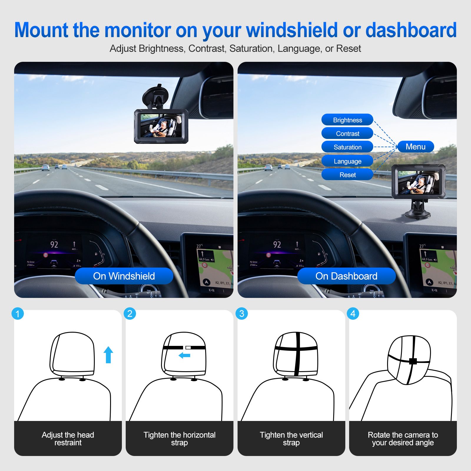 Baby Monitor Car Camera 1080P HD LED Night Vision Cam Back Seat Infant Kids Pet Safety Wide Clear View Rear Facing 4.3 Inch Display Easy Setup Mirror