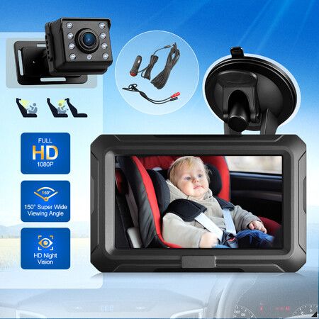 Baby Monitor Car Camera 1080P HD LED Night Vision Cam Back Seat Infant Kids Pet Safety Wide Clear View Rear Facing 4.3 Inch Display Easy Setup Mirror