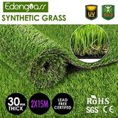 2x15m Artificial Grass Synthetic Turf Fake Imitation False Faux Green Lawn Roll 32mm Child Pet Friendly for Backyard Balcony Garden Patio