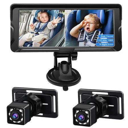 6.86inch 8 LED light sensor Rear Seat Backseat View Car Camera HD1080P Split Screen 360 Wide Dual View Infrared Night Vision Rear Facing Mirror