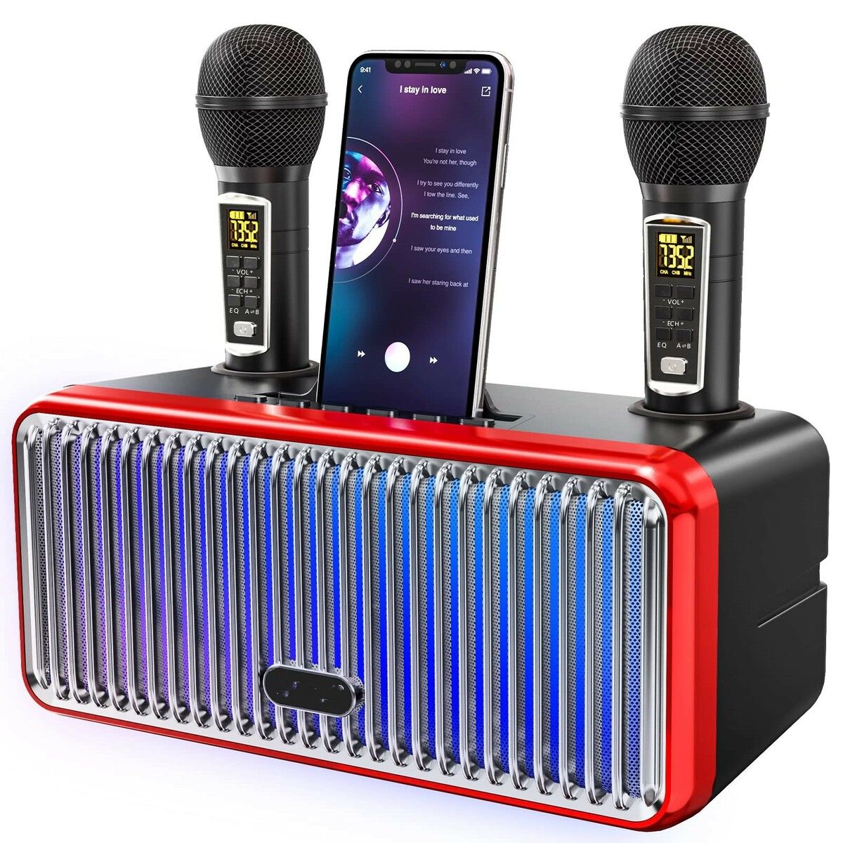Portable Bluetooth Speaker with 2 UHF Wireless Microphones Karaoke ...