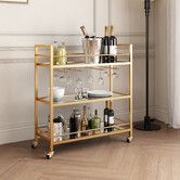 Gold Bar Cart Wine Rack Drinks Trolley Coffee Tea Kitchen Serving Storage Cocktail Glass Bottle Holders Hooks Curtain Wall Mirror Shelves 3 Tier Metal