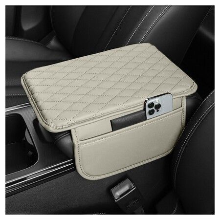 Car Center Console Cover,Microfiber Leather Car Armrest Cover Cushion with 2 Storage Bags,Car Armrest Storage Box Car Interior Accessories (Light White)