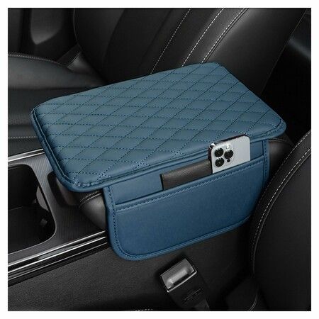 Car Center Console Cover,Microfiber Leather Car Armrest Cover Cushion with 2 Storage Bags,Car Armrest Storage Box Car Interior Accessories (Blue)