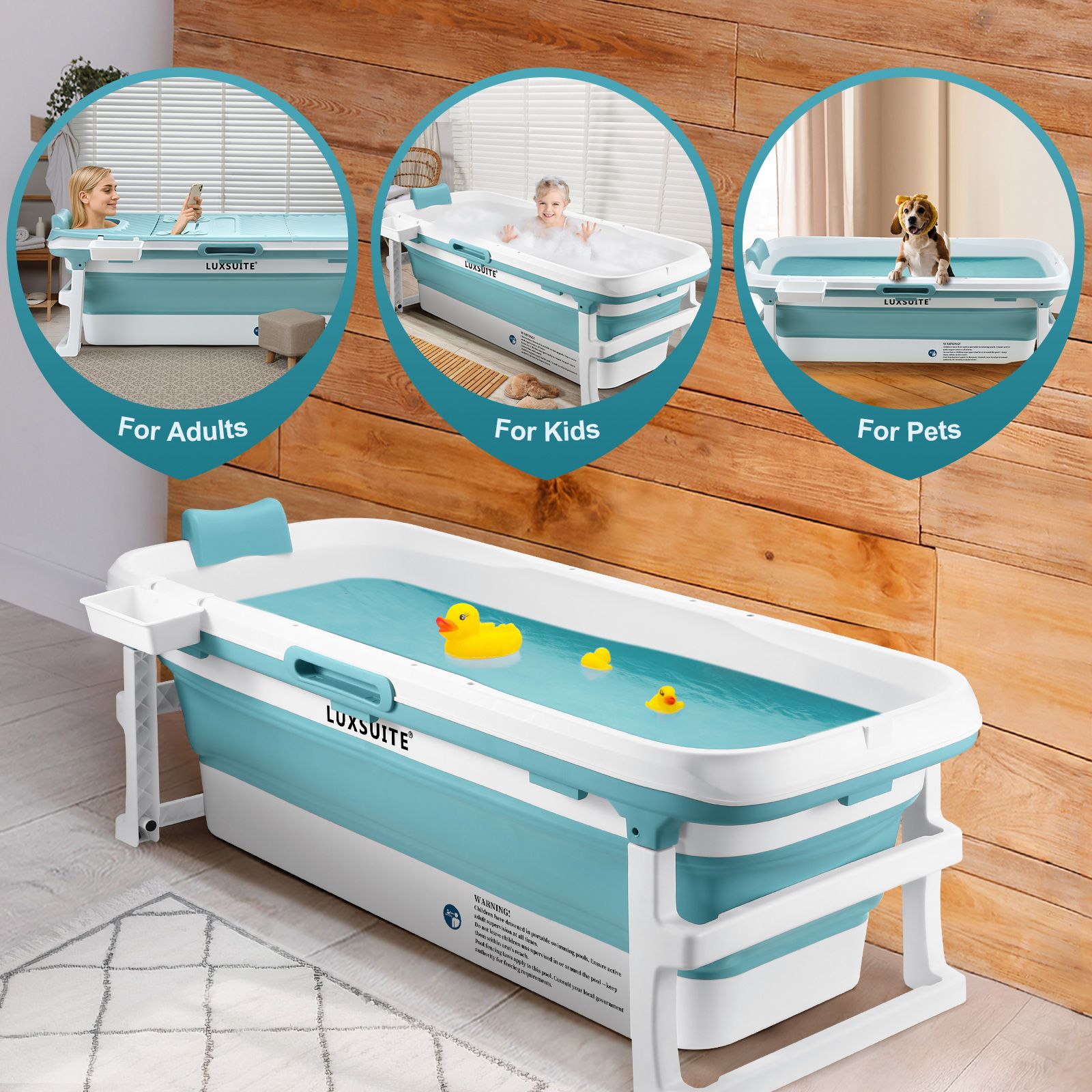 Large Bath Tub Soaking Water Bathtub Spa Shower Foldable Portable Bathroom Freestanding Collapsible Modern Baby Bucket Cover Pillow Massage Roller