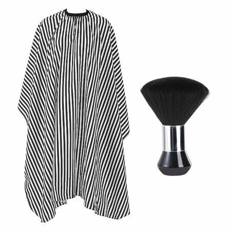Professional Hair Cutting Cape with Neck Duster Brush,Large Size Salon Barber Cape,White Stripe