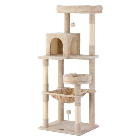 i.Pet Cat Tree 143cm Tower Scratching Post Trees Scratcher Condo House Beige