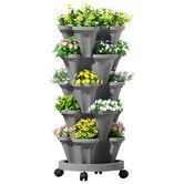 Green Fingers Raised Garden Bed 5 Tier Vertical Garden Grey Strawberry Stackable Planters Herbs Petunias